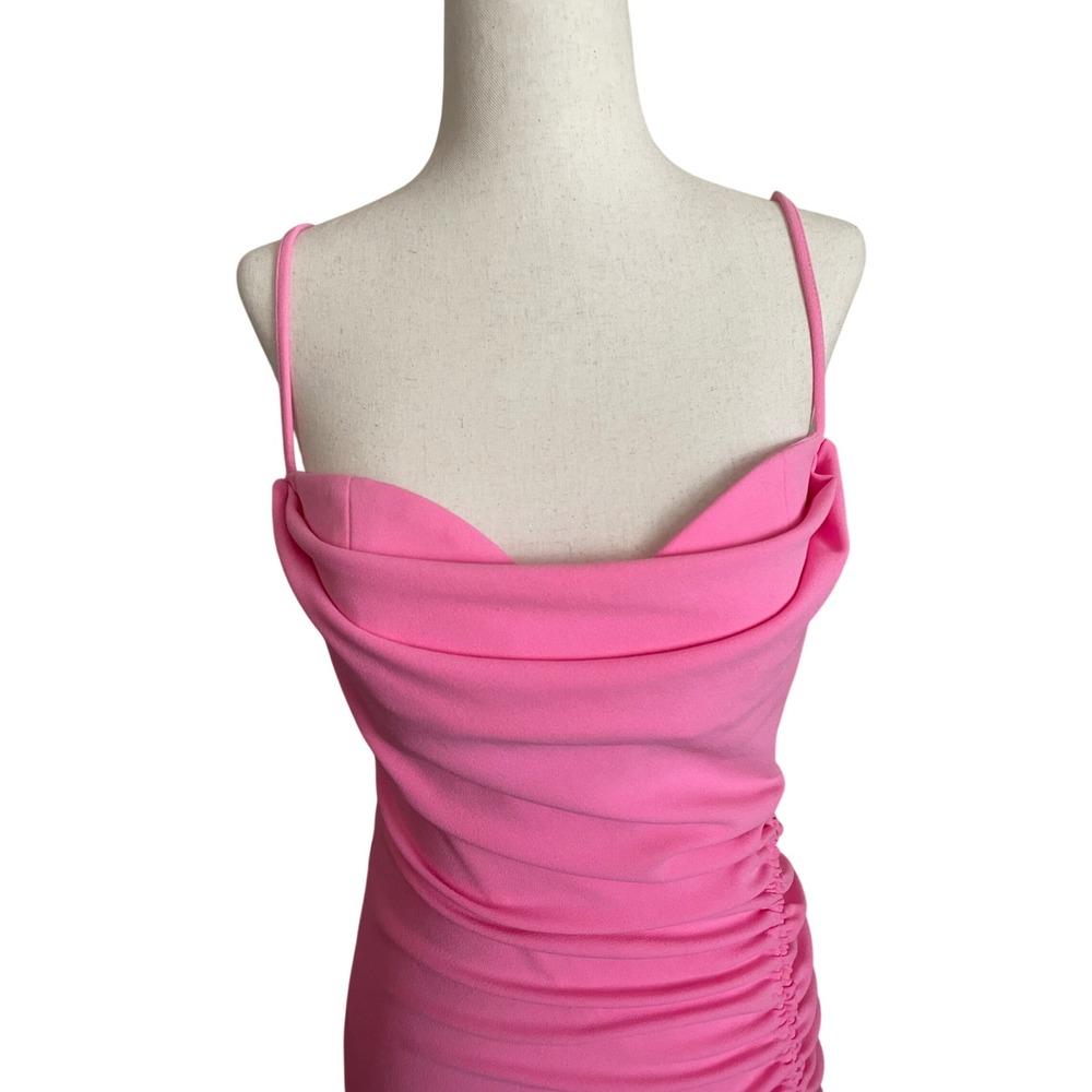 NWT Zara Draped Maxi Gown Dress Pink Ruched Bow Medium Event Wedding Coquette - Picture 4 of 10